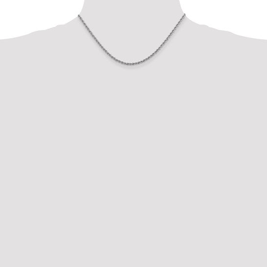 Cadena de Cuerda 14K Oro Blanco 2.5 mm Regular – 16 Pulgadas con Broche Langosta
