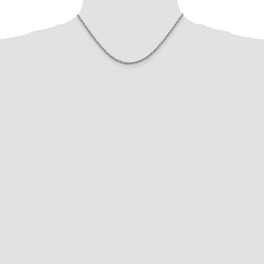 Cadena de Cuerda 14K Oro Blanco 2.5 mm Regular – 16 Pulgadas con Broche Langosta