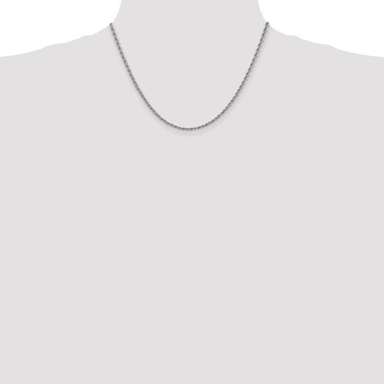 14K White Gold Chain, 18 Inch, 2.5mm, Regular Rope Style with Lobster Clasp