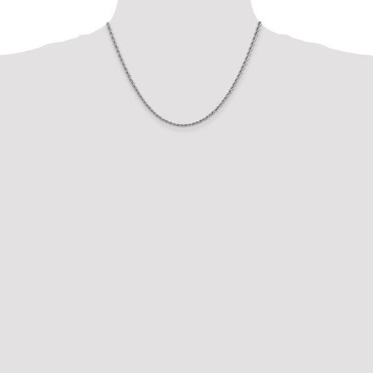 14K White Gold Chain, 18 Inch, 2.5mm, Regular Rope Style with Lobster Clasp