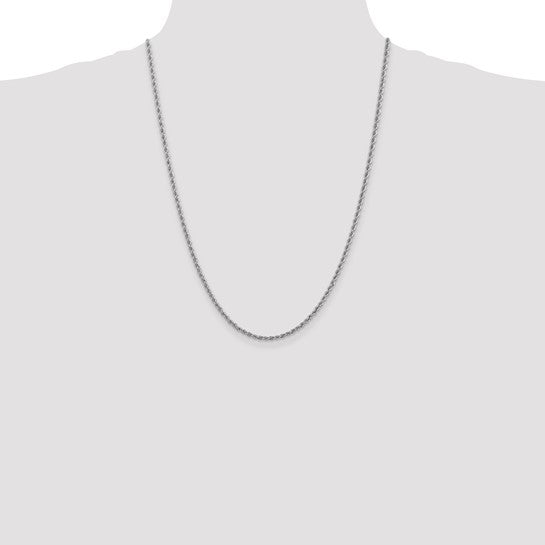 Cadena de Cuerda Regular de 14K Oro Blanco 2.5mm con Broche Langosta – 24 Pulgadas