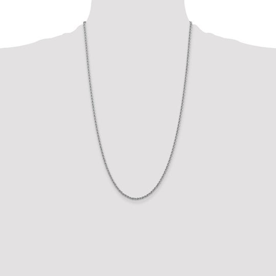 Cadena de Cuerda de Oro Blanco 10K de 2.25 mm con Corte Diamante - 26 Pulgadas