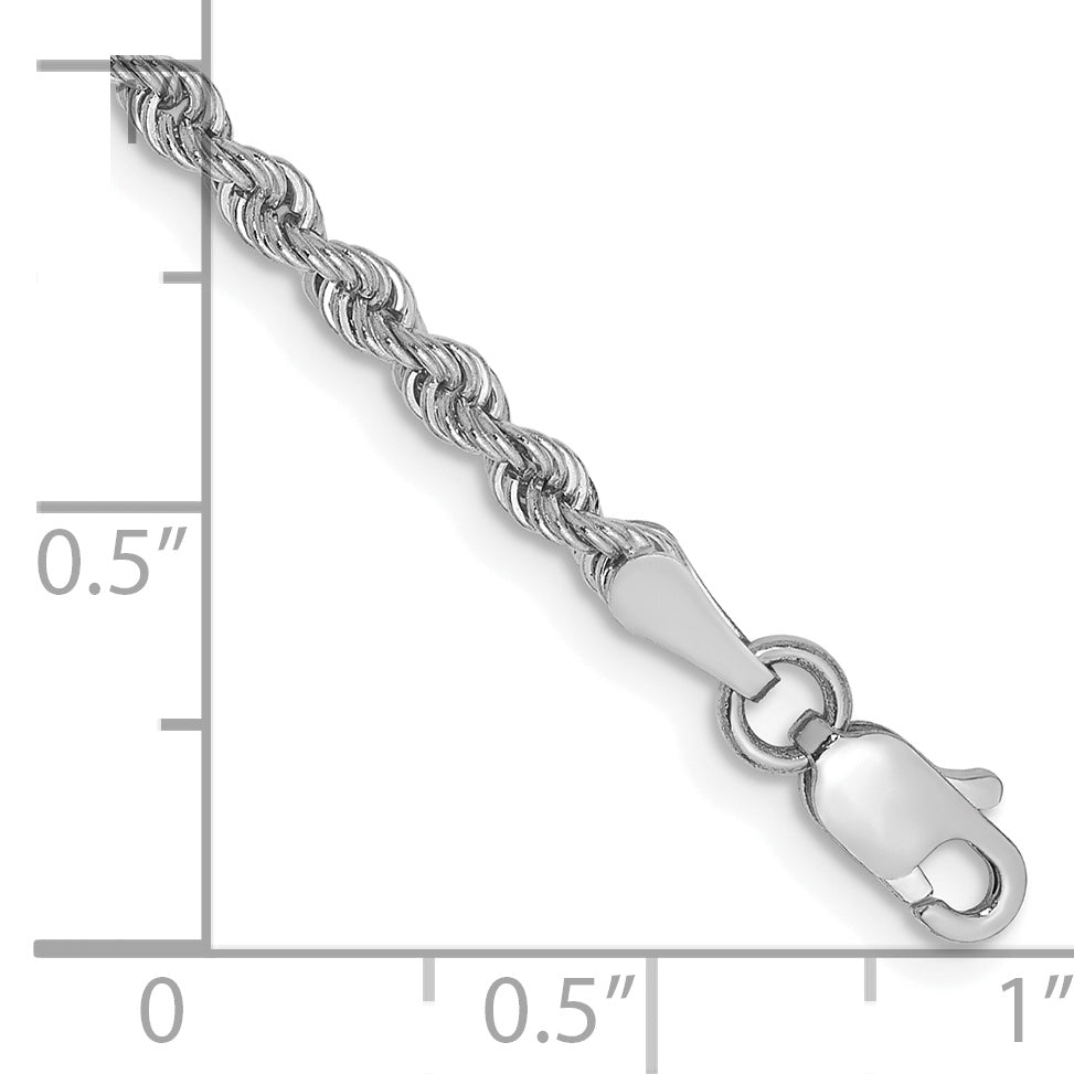Pulsera de Oro Blanco 14K de 8 Pulgadas y 2.5mm de Grosor Tipo Cuerda con Cierre de Langosta