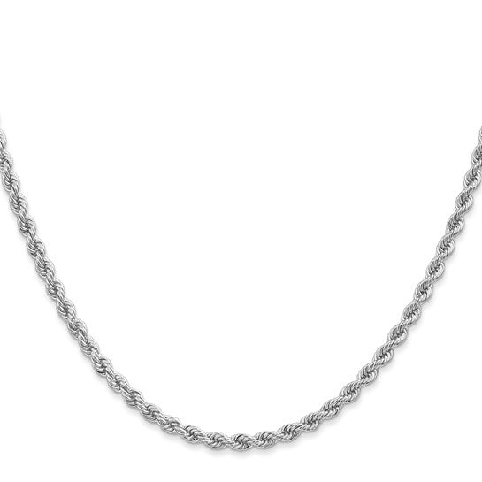 Cadena de Cuerda en Oro Blanco de 14K – 26 Pulgadas, 2.75 mm con Cierre Tipo Langosta