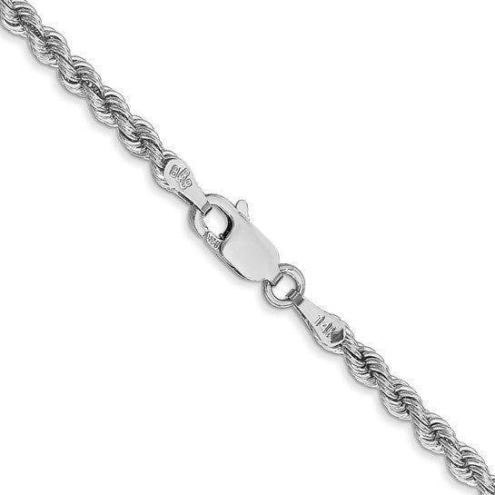 Cadena de Cuerda en Oro Blanco de 14K – 26 Pulgadas, 2.75 mm con Cierre Tipo Langosta