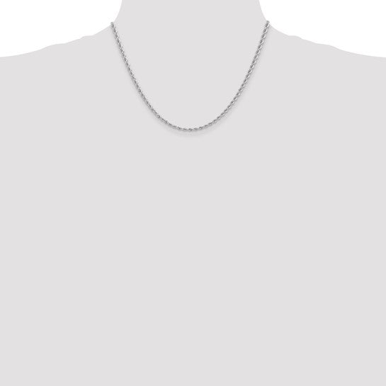 14K White Gold Regular Rope Chain, 18 Inches, 2.75 mm with Lobster Clasp