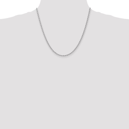 14K White Gold Regular Rope Chain, 20 inches, 2.75 mm with Lobster Clasp