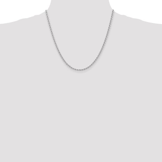 14K White Gold Regular Rope Chain, 20 inches, 2.75 mm with Lobster Clasp