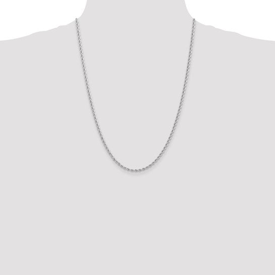 14K White Gold Regular Rope Chain, 24 Inches, 2.75 mm with Lobster Clasp