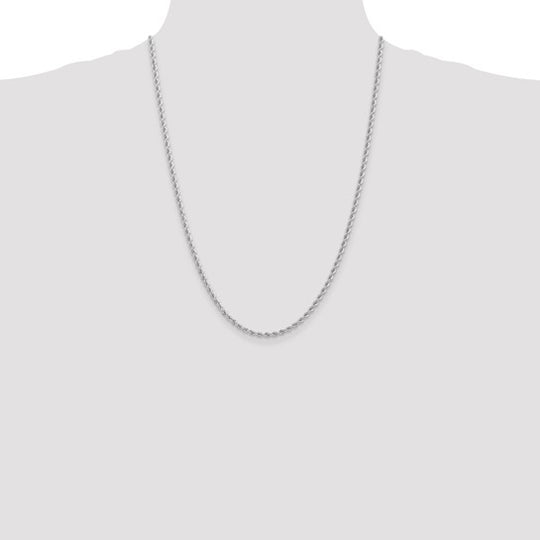 14K White Gold Regular Rope Chain, 24 Inches, 2.75 mm with Lobster Clasp