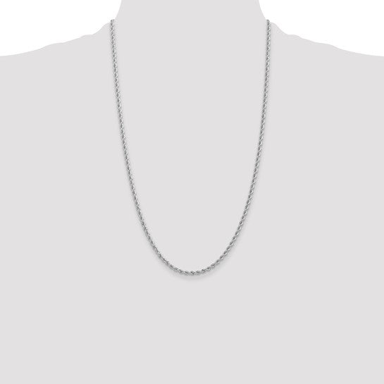 Cadena de Cuerda en Oro Blanco de 14K – 26 Pulgadas, 2.75 mm con Cierre Tipo Langosta