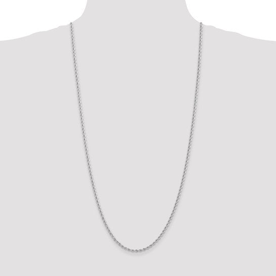 Cadena de Cuerda en Oro Blanco de 14K – 30 Pulgadas, 2.75 mm con Cierre Tipo Langosta