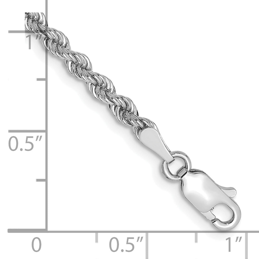 Pulsera de Cadena Cuerda de Oro Blanco 14K, 7 Pulgadas, 2.75 mm con Broche de Langosta