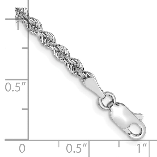 Pulsera de Cadena Cuerda de Oro Blanco 14K, 7 Pulgadas, 2.75 mm con Broche de Langosta