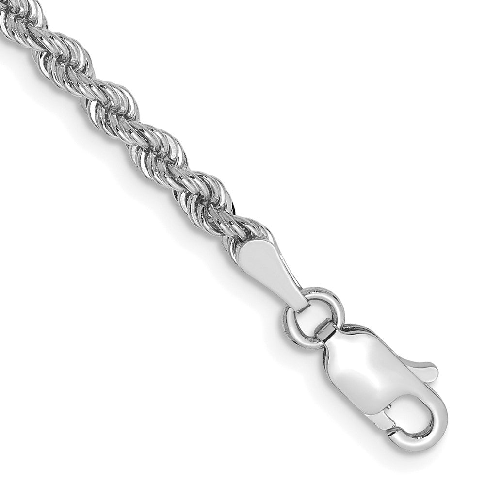 Pulsera de Cadena Cuerda de Oro Blanco 14K, 7 Pulgadas, 2.75 mm con Broche de Langosta