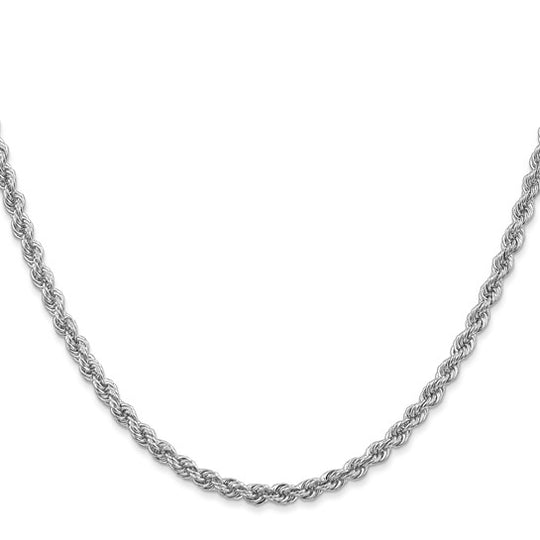 14k White Gold 3mm 26 Inch Rope Chain with Lobster Clasp