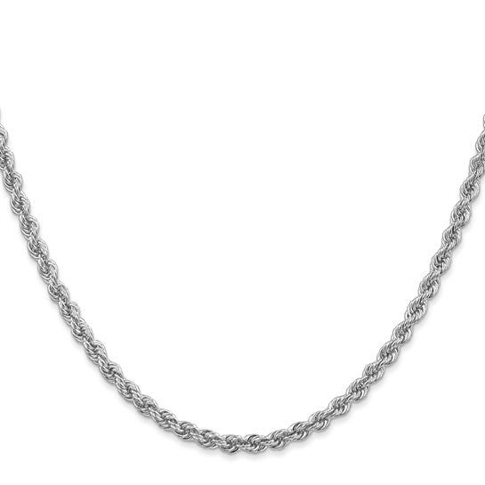 Cadena de Oro Blanco 14K – Cuerda Regular de 3 mm con Cierre Langosta (24 pulgadas)