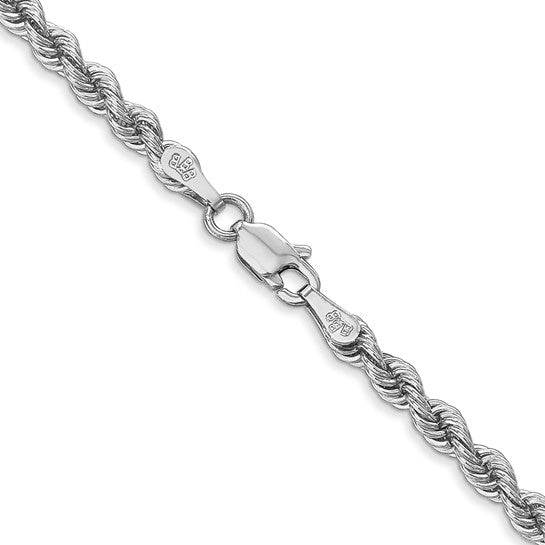 Cadena de Cuerda de 14k Oro Blanco de 3mm y 26 Pulgadas con Cierre de Langosta