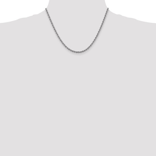 14K White Gold Chain – 18 inches, 3 mm Rope Style with Lobster Clasp