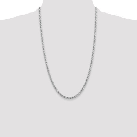 Cadena de Cuerda de 14k Oro Blanco de 3mm y 26 Pulgadas con Cierre de Langosta