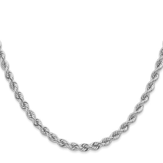 Cadena de Cuerda de 14k Oro Blanco de 26 Pulgadas y 4mm con Cierre de Langosta