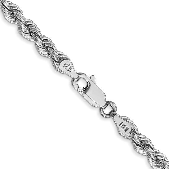 Cadena de Cuerda Regular de Oro Blanco de 14K – 4 mm – 22 Pulgadas con Broche Langosta