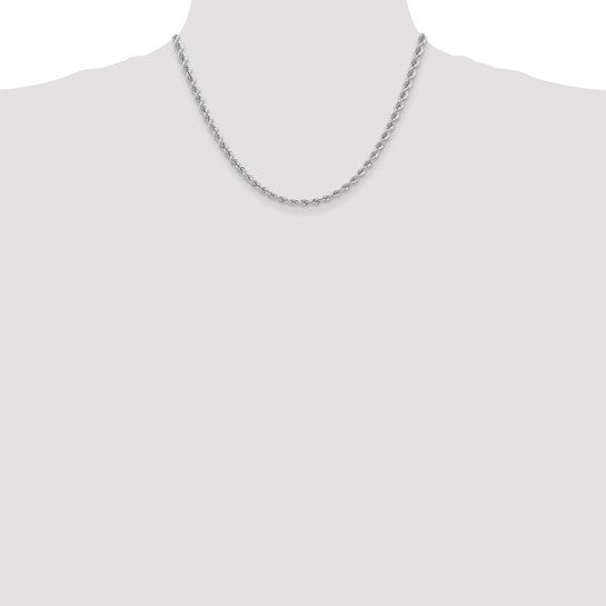 Cadena de Cuerda Regular de Oro Blanco de 14K – 18 Pulgadas, 4 mm con Cierre Langosta