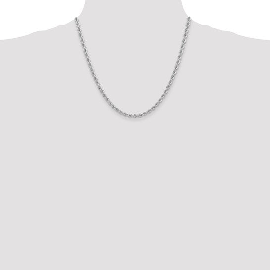 Cadena de Cuerda en Oro Blanco de 14K – 20 pulgadas, 4 mm con Cierre Tipo Langosta