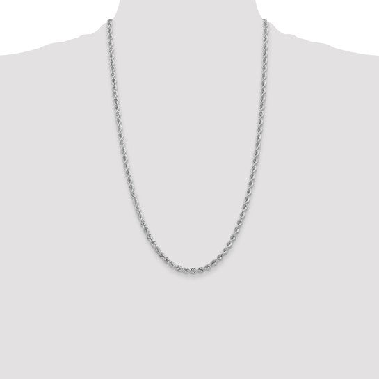Cadena de Cuerda de 14k Oro Blanco de 26 Pulgadas y 4mm con Cierre de Langosta