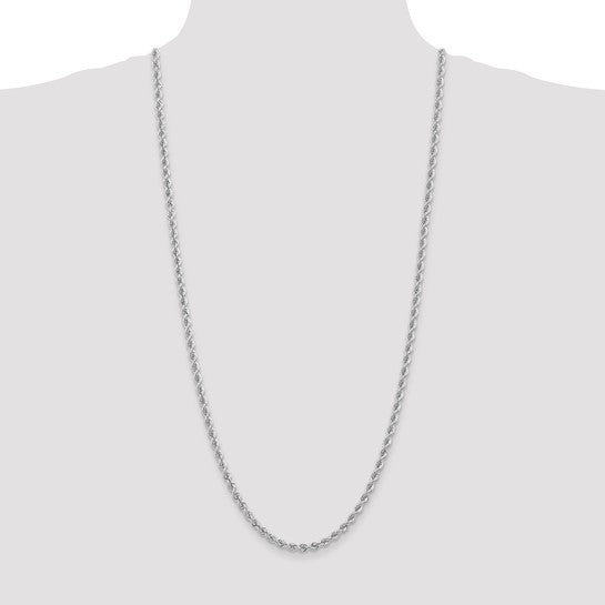 Cadena de Cuerda Regular de Oro Blanco de 14K – 30 Pulgadas, 4 mm con Cierre Langosta
