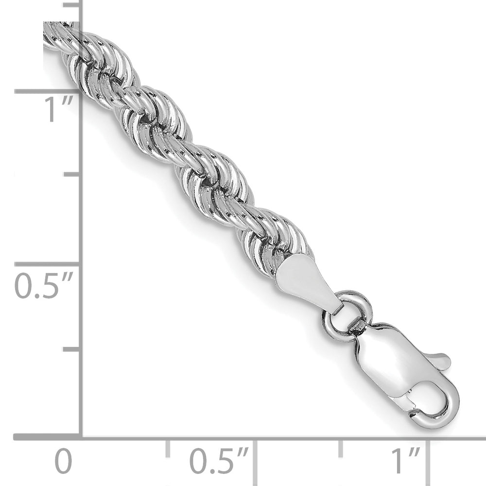 Cadena de Cuerda Regular de Oro Blanco de 14K – Pulsera de 7 pulgadas y 4 mm con Cierre Tipo Langosta
