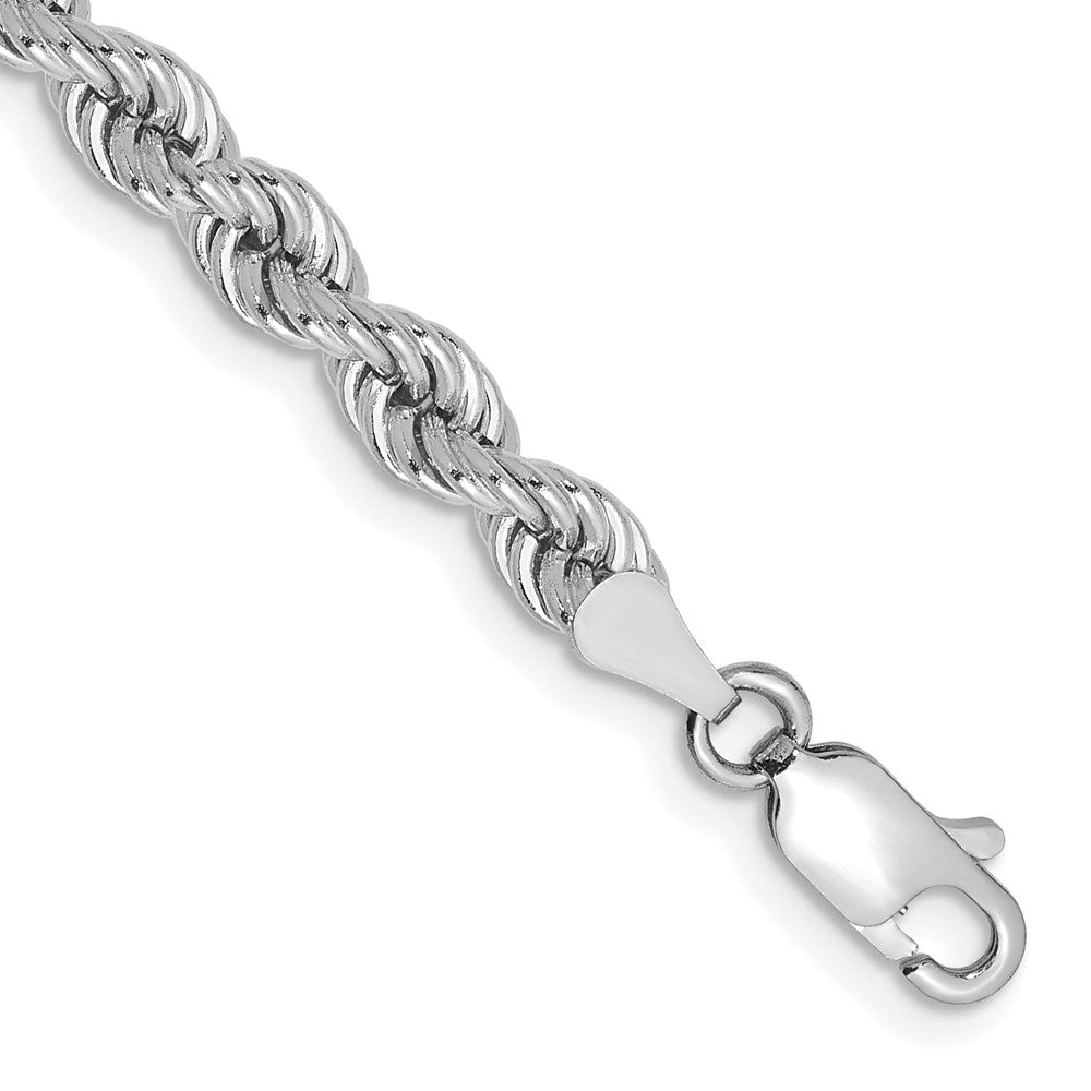 Cadena de Cuerda Regular de Oro Blanco de 14K – Pulsera de 7 pulgadas y 4 mm con Cierre Tipo Langosta