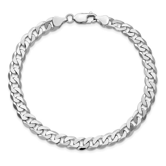 Pulsera Curb Aplanada y Biselada de Oro Blanco de 14k de 9 pulgadas y 7.25 mm con Cierre de Langosta