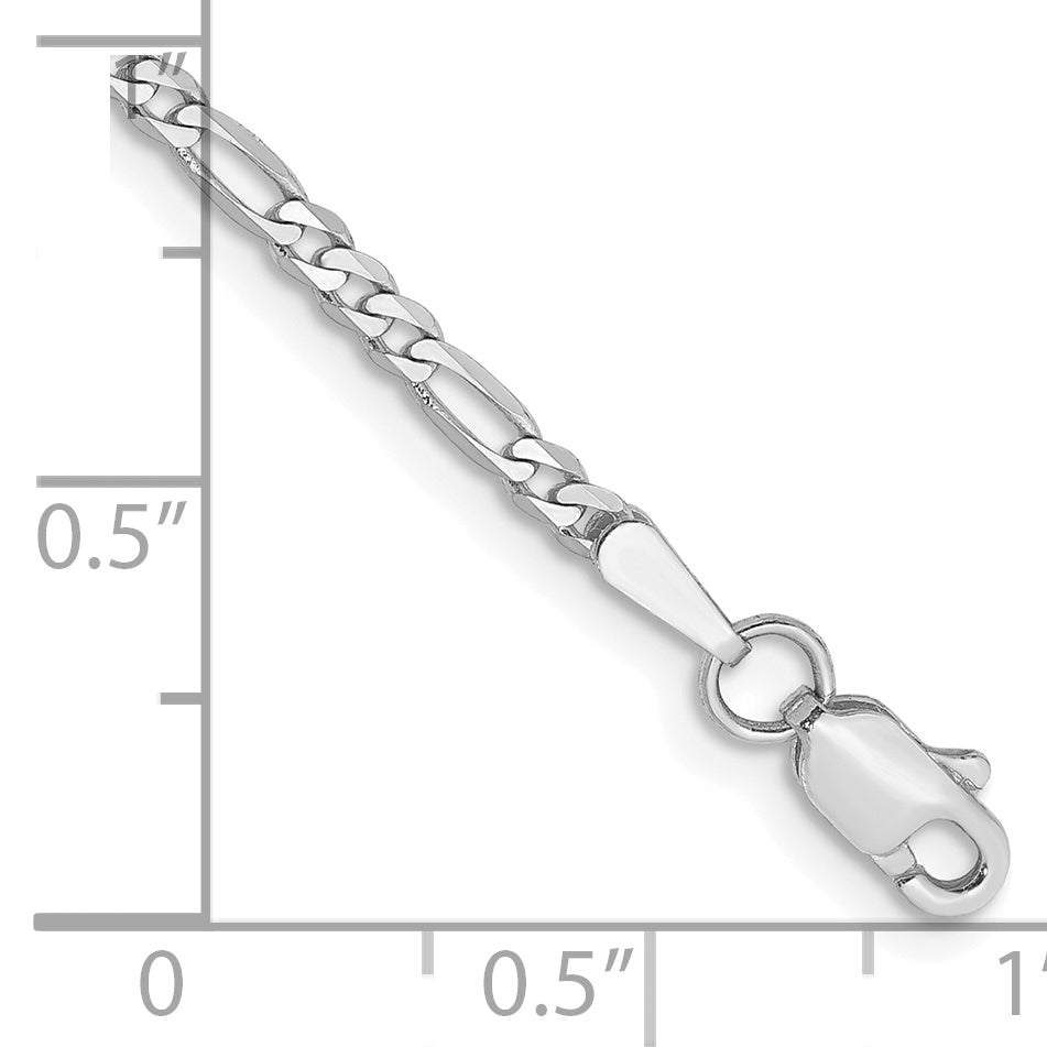 Tobillera de Oro Blanco 14K de 9 pulgadas, 2.25 mm, Figaro Plano con Cierre de Langosta