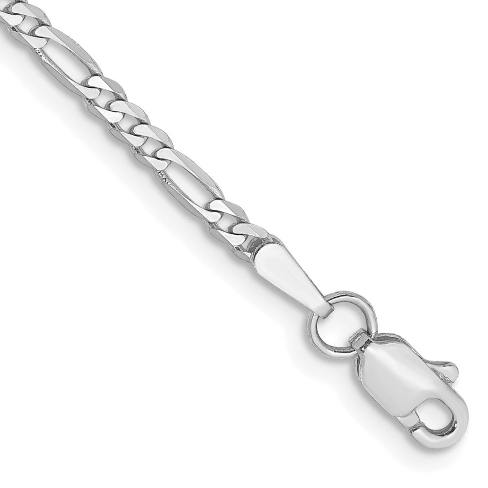 Tobillera de Oro Blanco 14K de 9 pulgadas, 2.25 mm, Figaro Plano con Cierre de Langosta