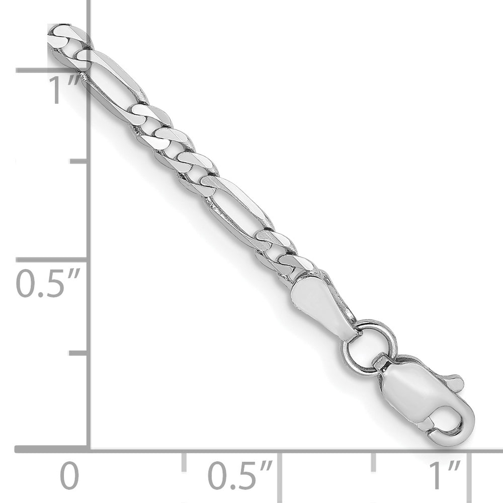 Tobillera de Oro Blanco 14K de 9 pulgadas, 2.75 mm, Figaro Plano con Cierre de Langosta