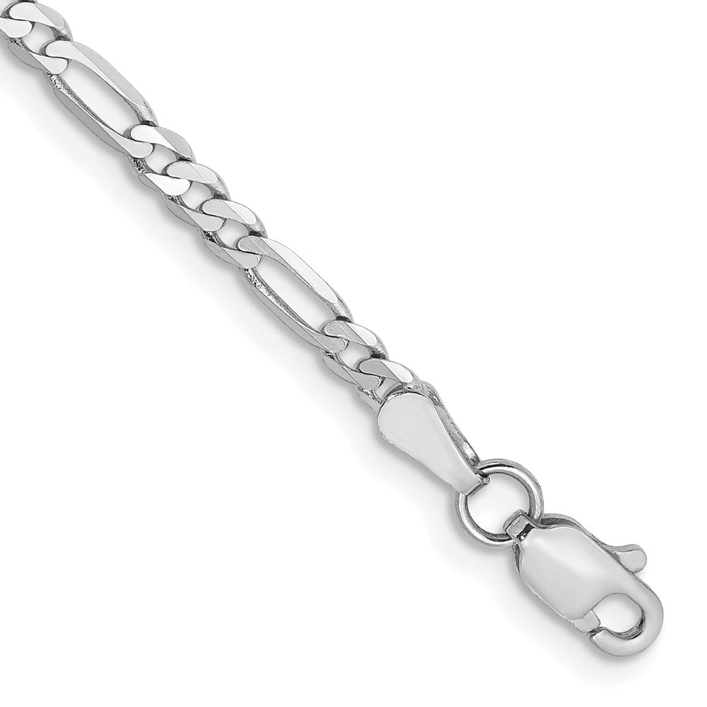 Tobillera de Oro Blanco 14K de 9 pulgadas, 2.75 mm, Figaro Plano con Cierre de Langosta