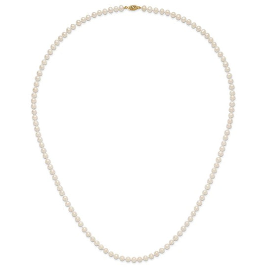 5-6mm White Freshwater Cultured Pearl Necklace, 28 inches Long, 14k Gold