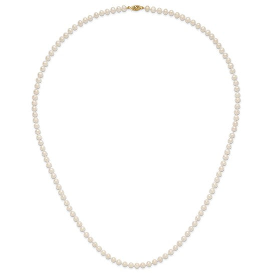 5-6mm White Freshwater Cultured Pearl Necklace, 28 inches Long, 14k Gold
