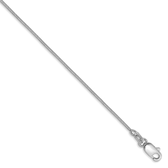 Tobillera 14K de Oro Blanco 9 Pulgadas .8mm Cadena Serpiente con Cierre de Langosta