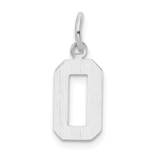 Dije Número 0 Pulido Pequeño en Oro Blanco de 14k