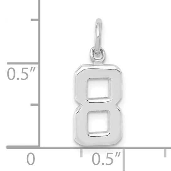 Dije Número 8 Pulido Pequeño en Oro Blanco de 14k