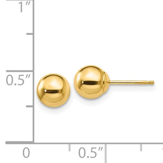 Pendientes de Post con Bola Pulida de 6 mm en Oro Amarillo de 14k