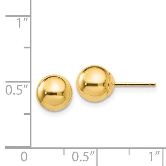 Pendientes de Post con Bola Pulida de 7 mm en Oro Amarillo de 14k