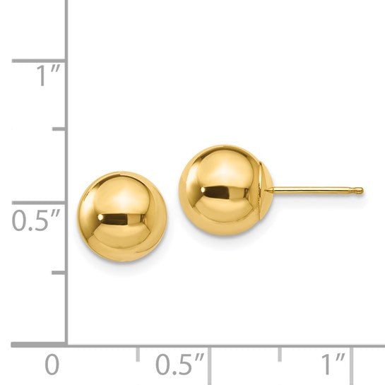 Pendientes de Post con Bola Pulida de 8 mm en Oro Amarillo de 14k