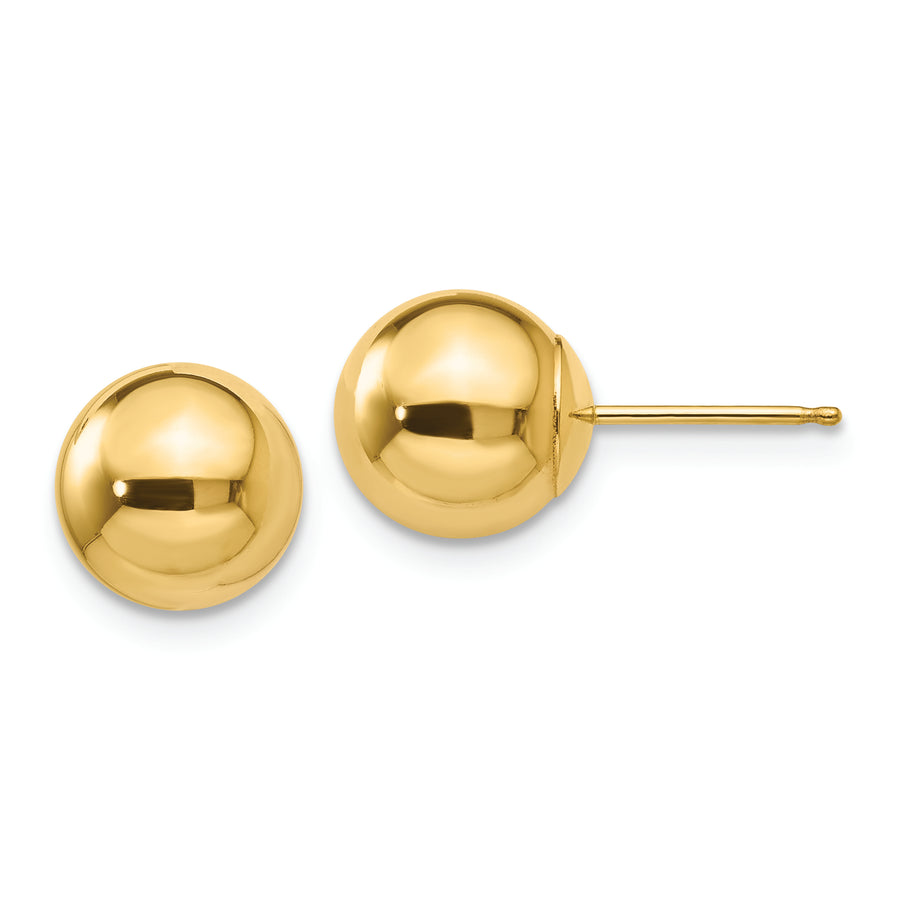 Pendientes de Post con Bola Pulida de 8 mm en Oro Amarillo de 14k