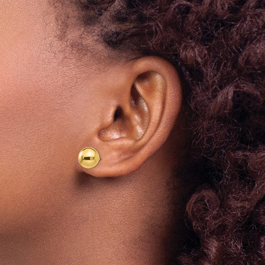 Pendientes de Post con Bola Pulida de 9 mm en Oro Amarillo de 14k