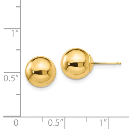 Pendientes de Post con Bola Pulida de 9 mm en Oro Amarillo de 14k