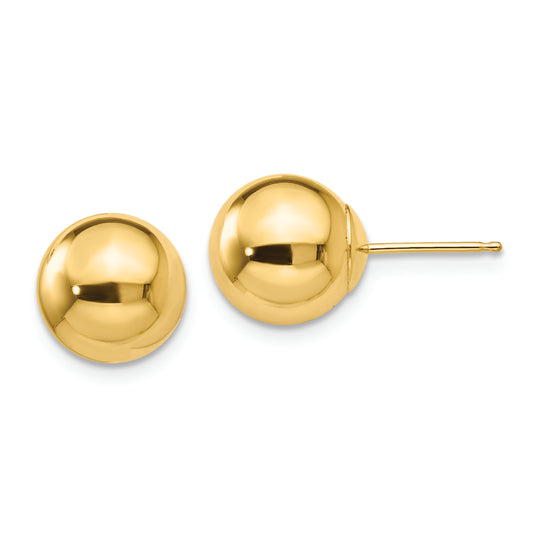 Pendientes de Post con Bola Pulida de 9 mm en Oro Amarillo de 14k