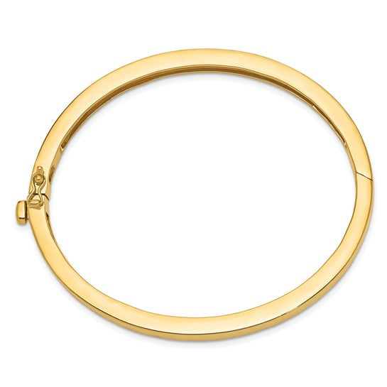 14K Yellow Gold Hinged Oval Bangle Bracelet – Polished, Solid, 5.3 mm